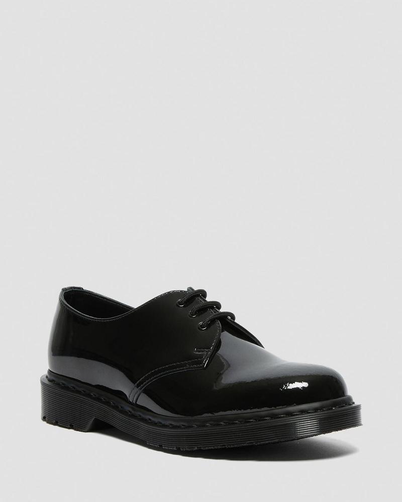 Black Women\'s Dr Martens 1461 Made in England Mono Patent Leather Oxfords Shoes | CA 355CTV